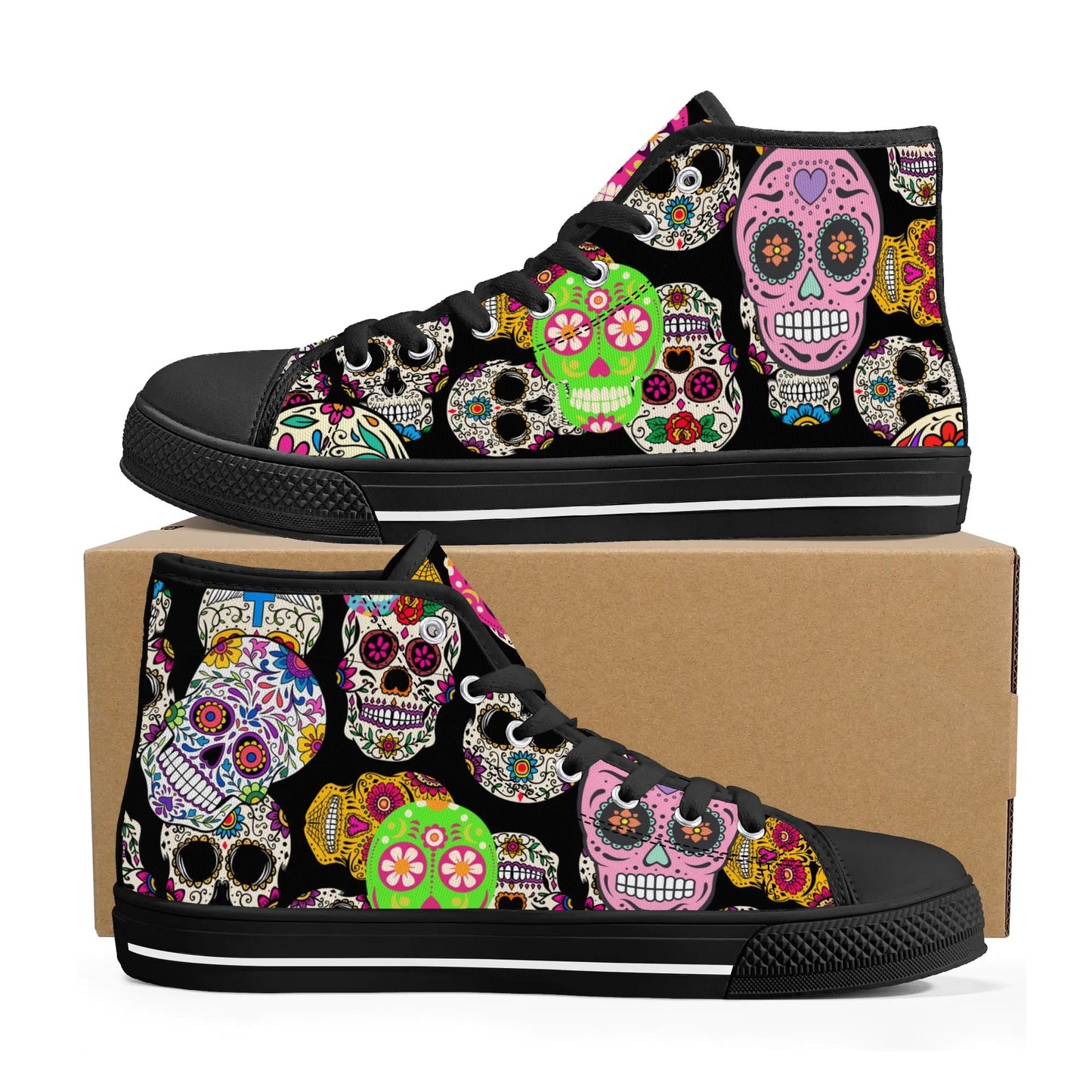 Sugar Skulls and Sweet Dreams - Mens High Top Canvas Shoes