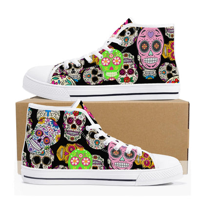 Sugar Skulls and Sweet Dreams - Mens High Top Canvas Shoes