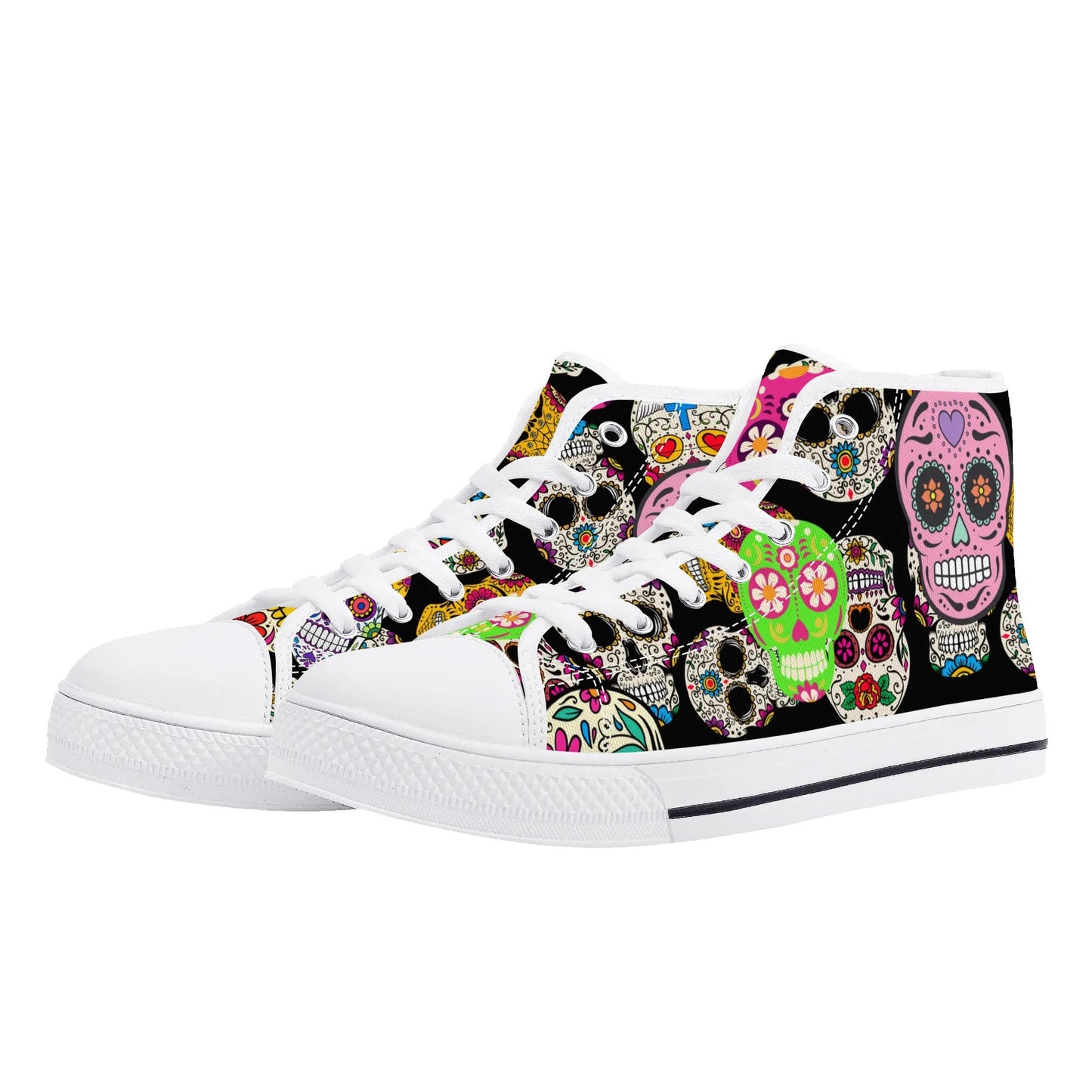 Sugar Skulls and Sweet Dreams - Mens High Top Canvas Shoes