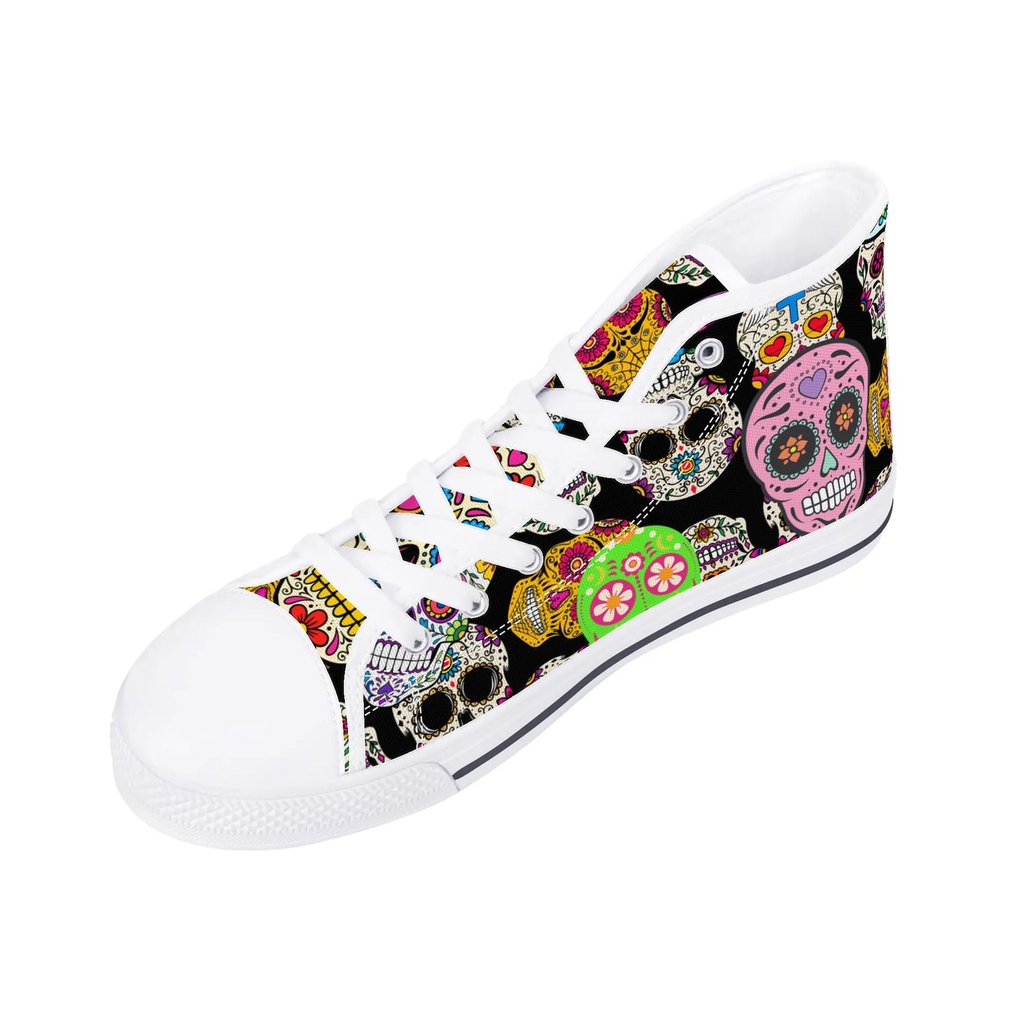 Sugar Skulls and Sweet Dreams - Mens High Top Canvas Shoes