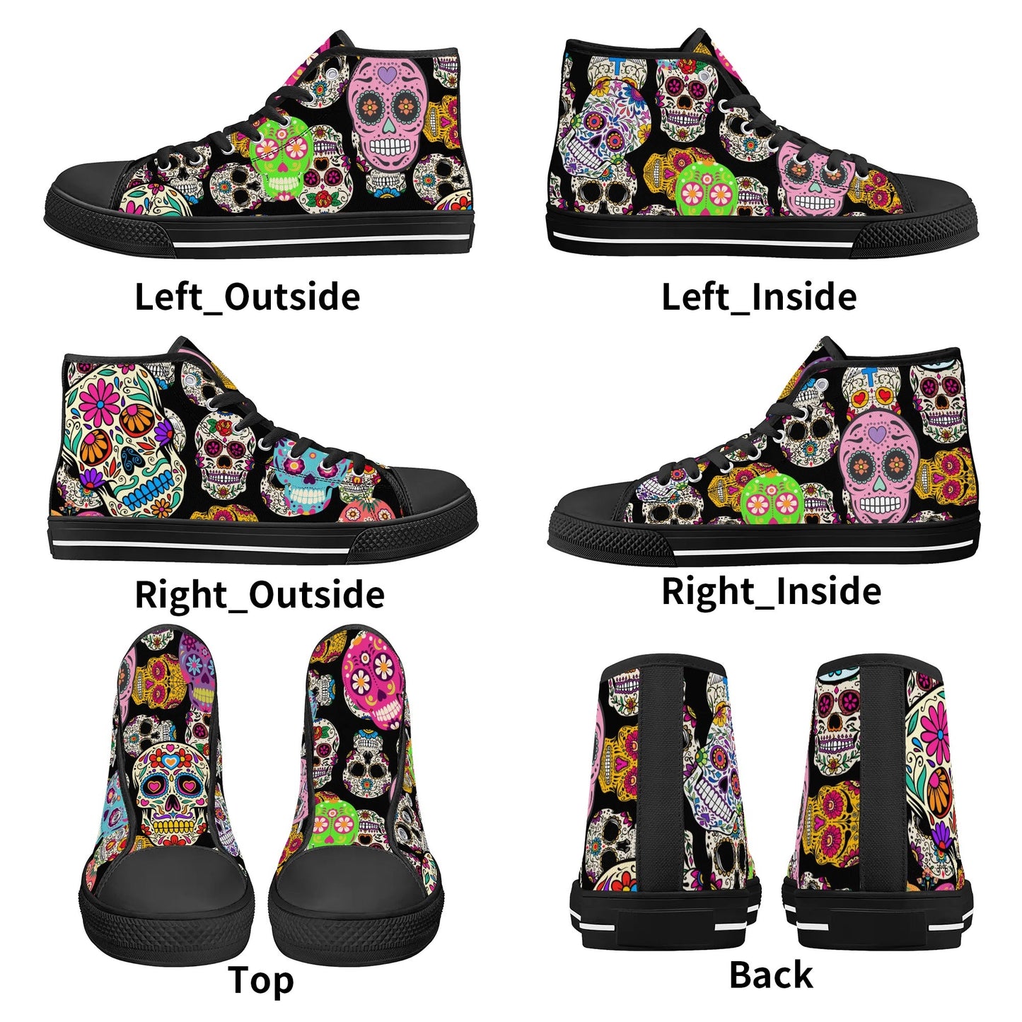 Sugar Skulls and Sweet Dreams - Mens High Top Canvas Shoes