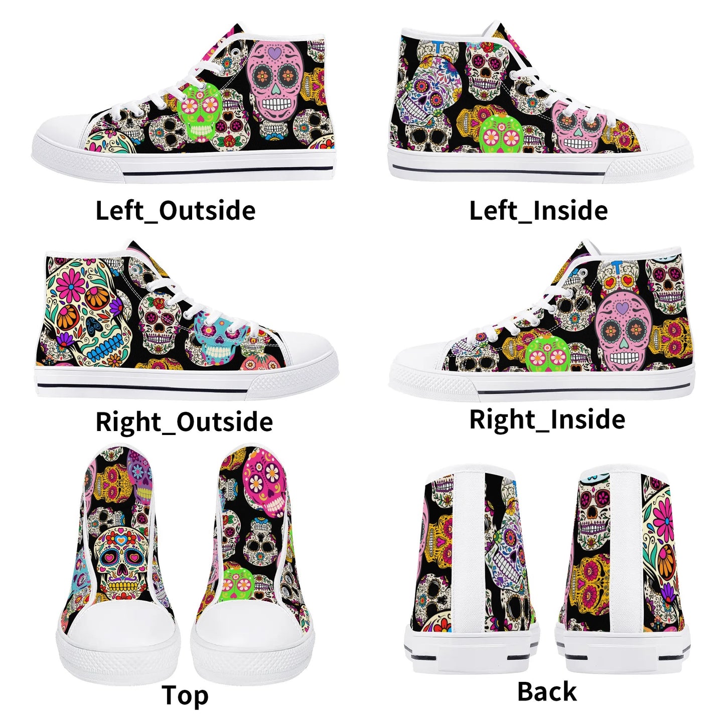 Sugar Skulls and Sweet Dreams - Mens High Top Canvas Shoes