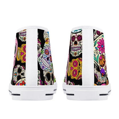 Sugar Skulls and Sweet Dreams - Mens High Top Canvas Shoes