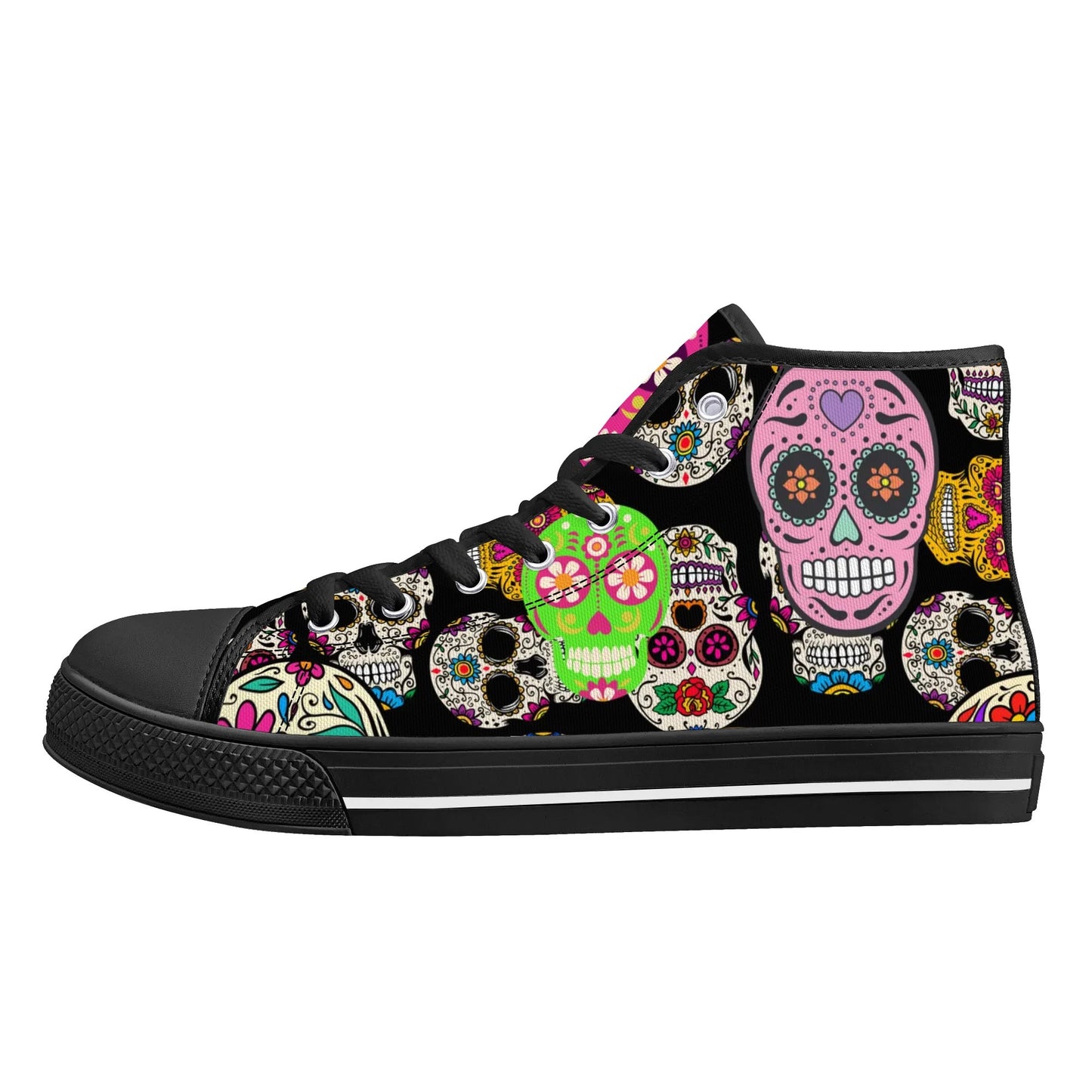 Sugar Skulls and Sweet Dreams - Mens High Top Canvas Shoes