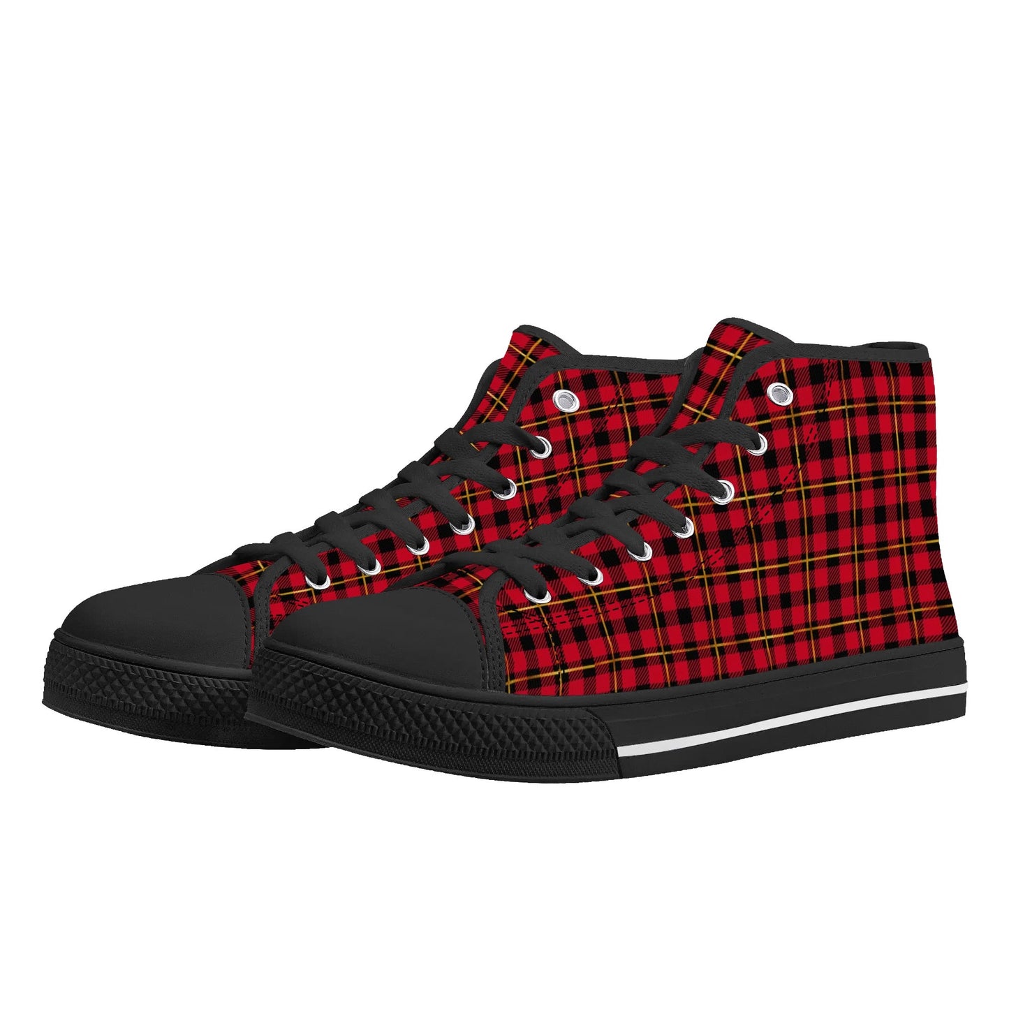 Red Plaid - Mens High Top Canvas Shoes