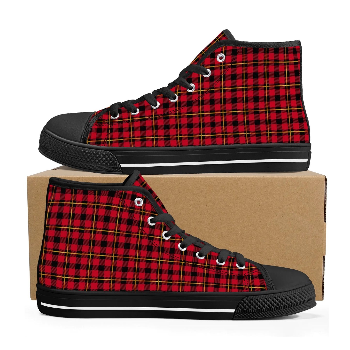 Red Plaid - Mens High Top Canvas Shoes