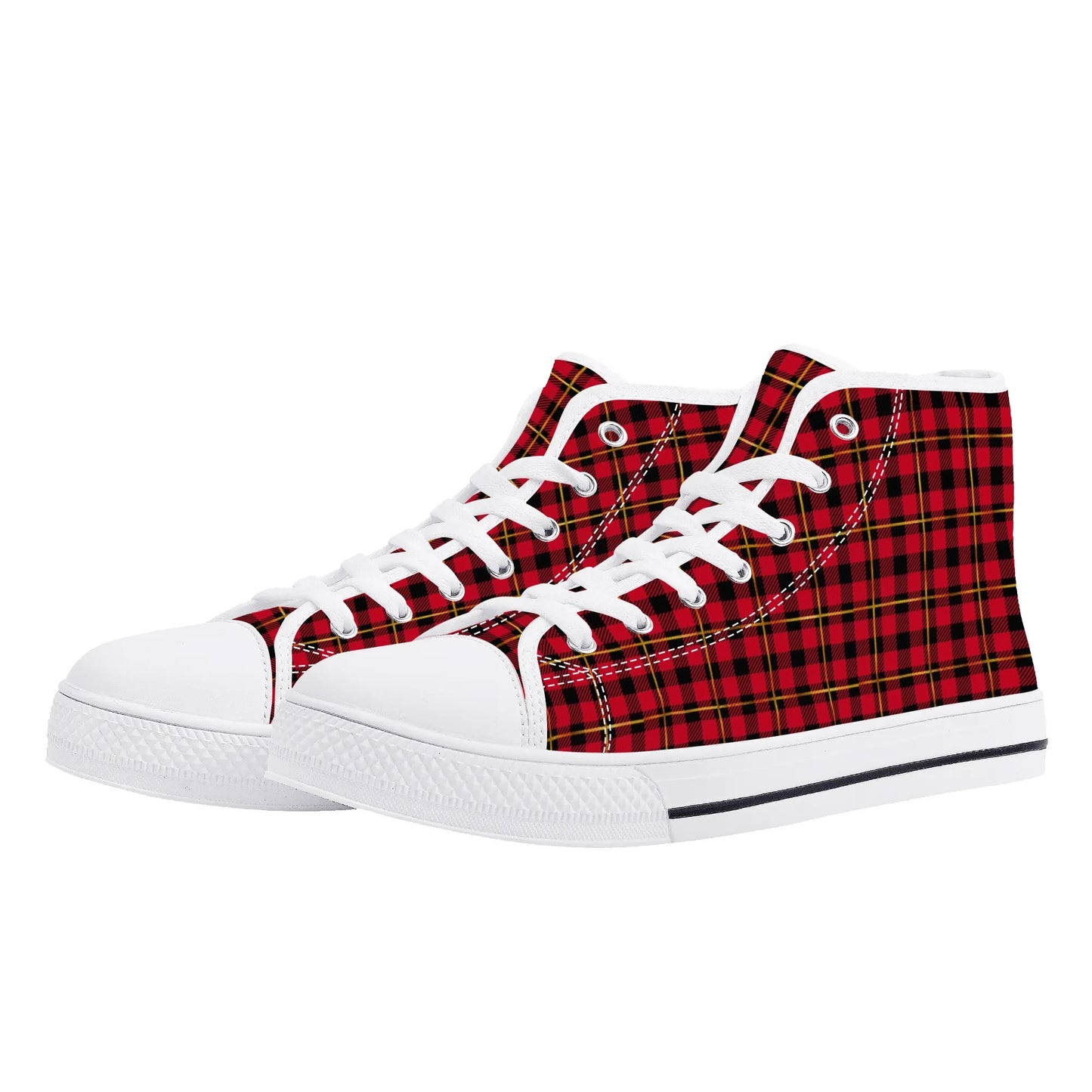 Red Plaid - Mens High Top Canvas Shoes