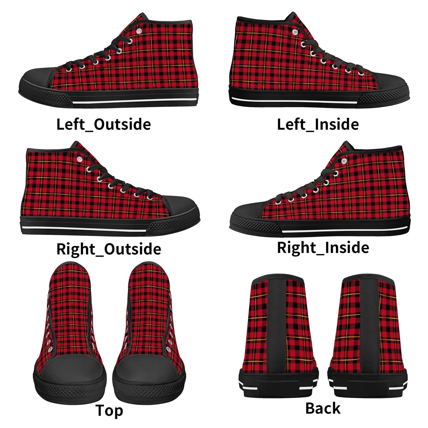 Red Plaid - Mens High Top Canvas Shoes