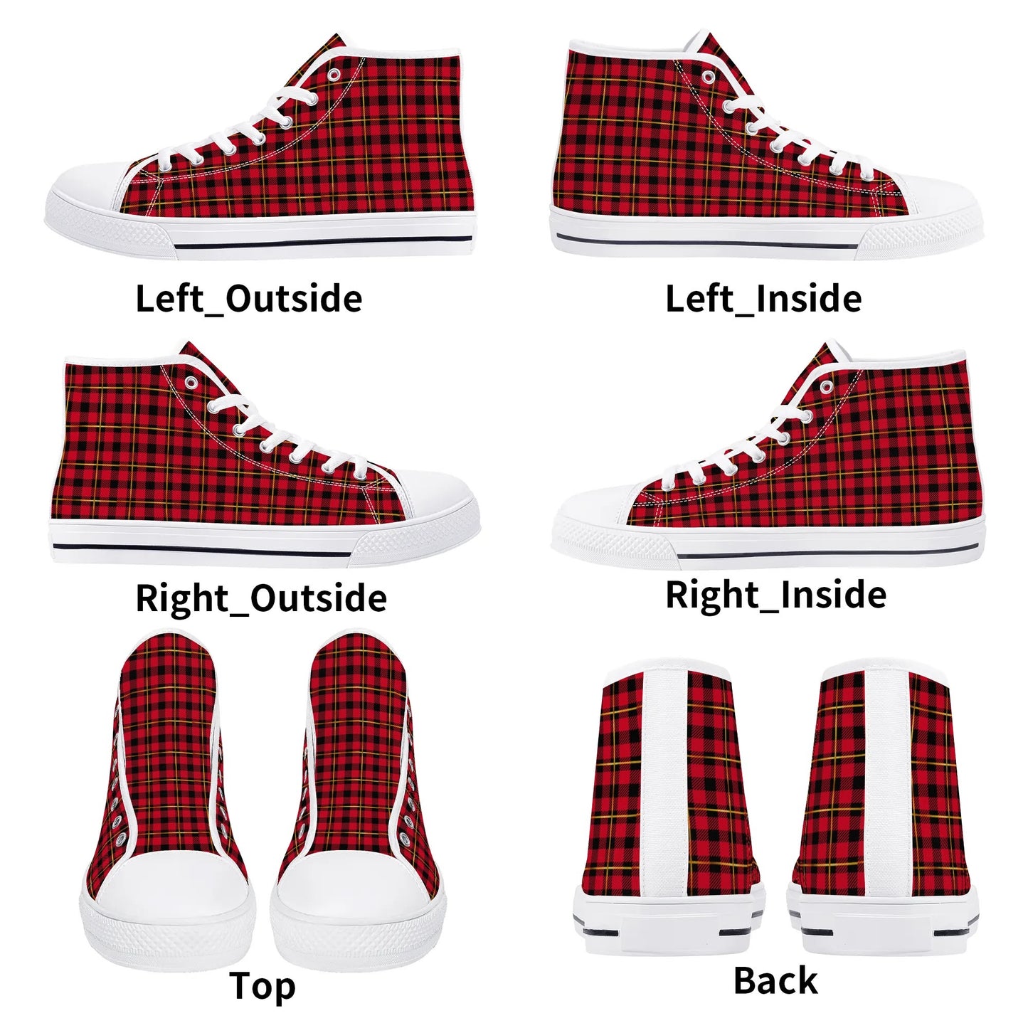 Red Plaid - Mens High Top Canvas Shoes