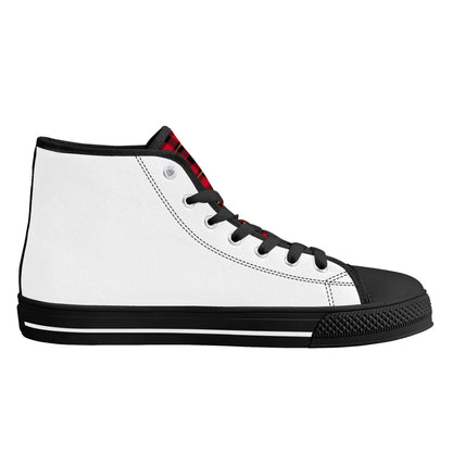 ANGRY BULLDOG/ WHITE with RED PLAID TONGUE Mens High Top Canvas Shoes