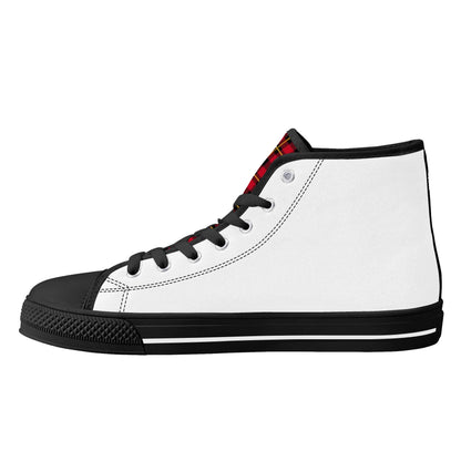 ANGRY BULLDOG/ WHITE with RED PLAID TONGUE Mens High Top Canvas Shoes