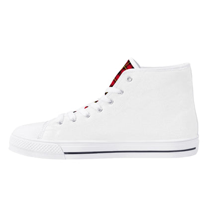 ANGRY BULLDOG/ WHITE with RED PLAID TONGUE Mens High Top Canvas Shoes