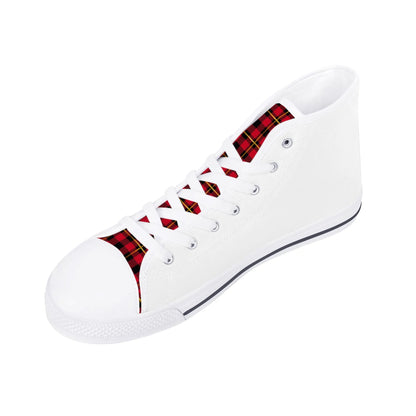 ANGRY BULLDOG/ WHITE with RED PLAID TONGUE Mens High Top Canvas Shoes