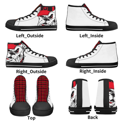 ANGRY BULLDOG/ WHITE with RED PLAID TONGUE Mens High Top Canvas Shoes