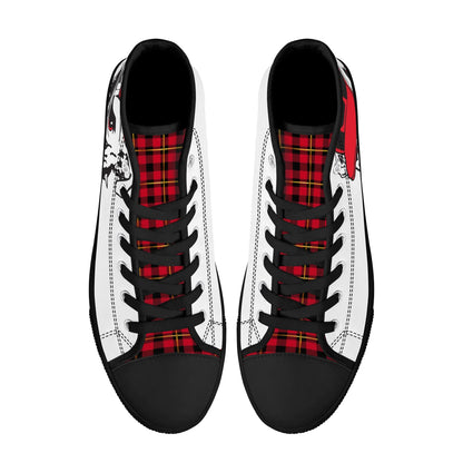 ANGRY BULLDOG/ WHITE with RED PLAID TONGUE Mens High Top Canvas Shoes