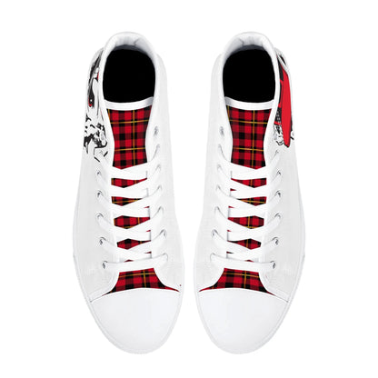 ANGRY BULLDOG/ WHITE with RED PLAID TONGUE Mens High Top Canvas Shoes