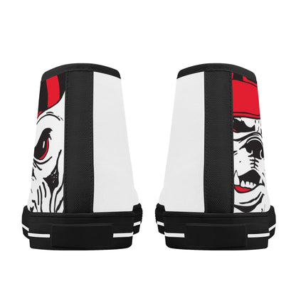 ANGRY BULLDOG/ WHITE with RED PLAID TONGUE Mens High Top Canvas Shoes