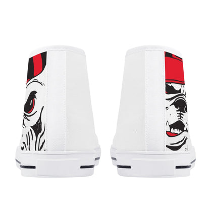 ANGRY BULLDOG/ WHITE with RED PLAID TONGUE Mens High Top Canvas Shoes