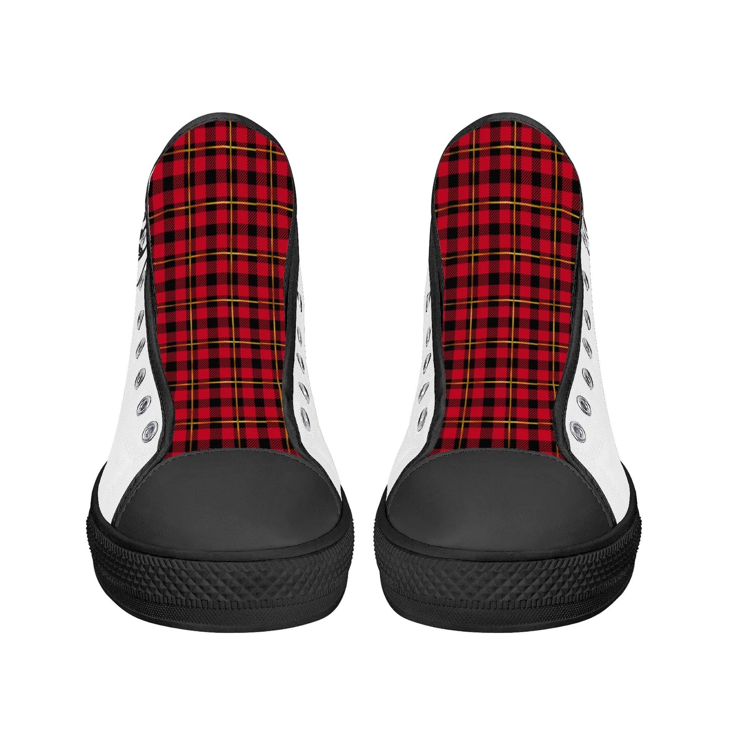 ANGRY BULLDOG/ WHITE with RED PLAID TONGUE Mens High Top Canvas Shoes