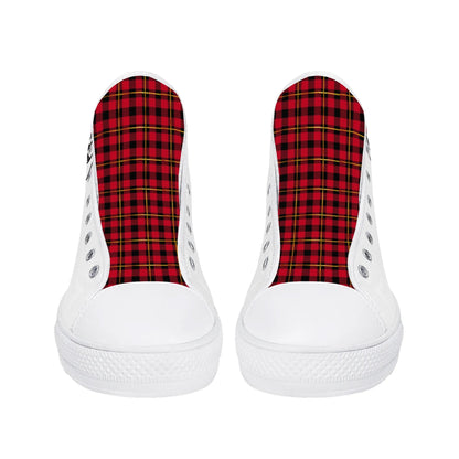 ANGRY BULLDOG/ WHITE with RED PLAID TONGUE Mens High Top Canvas Shoes