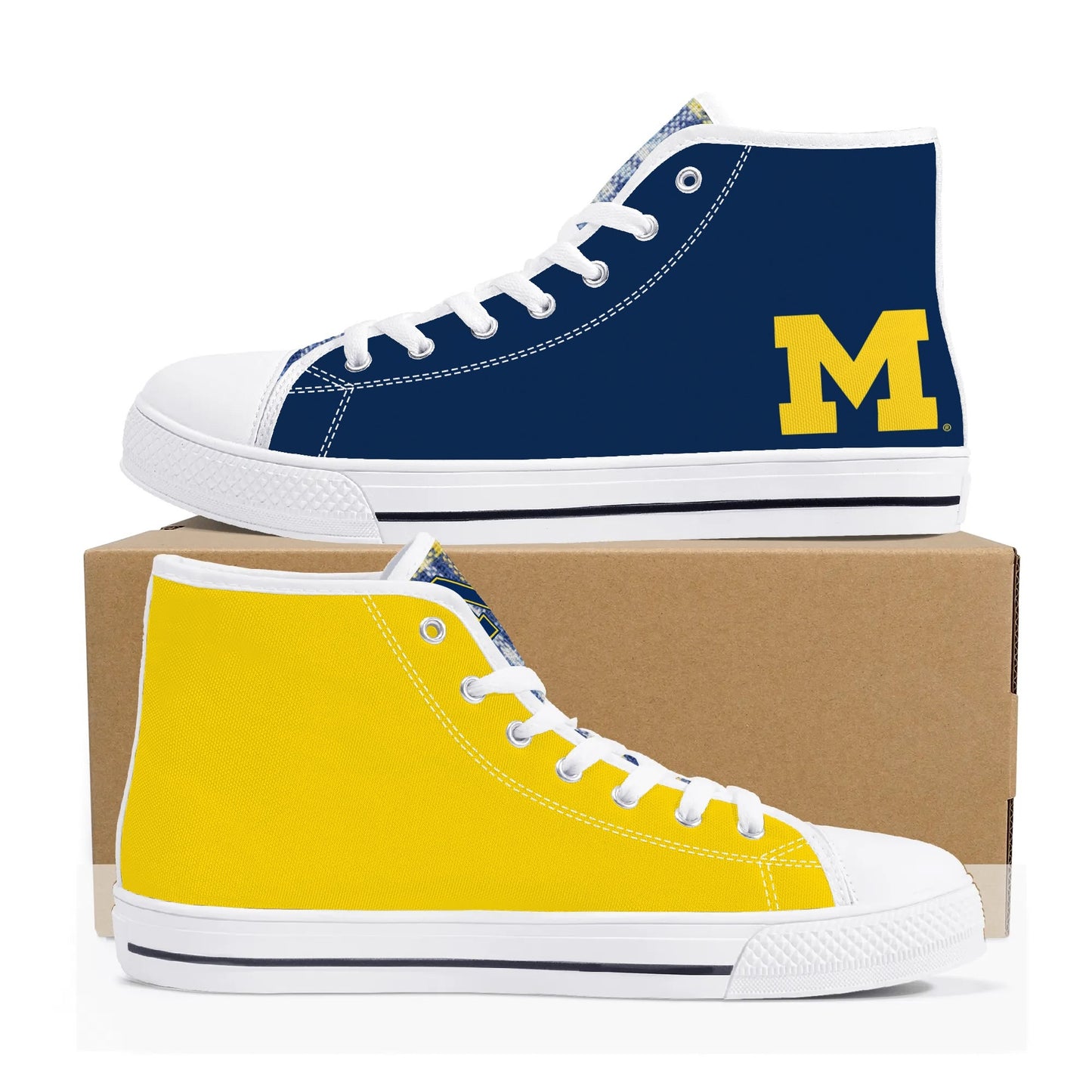 MICHIGAN Wolverines Mens High Top Canvas Shoes - Plaid Tongue