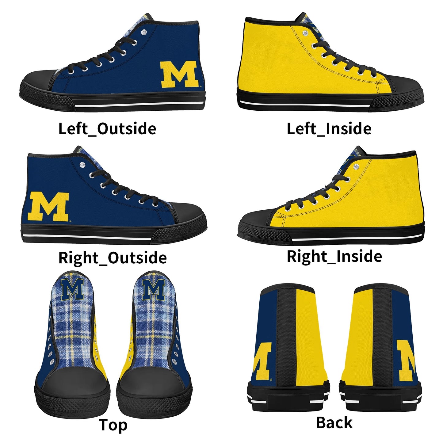 MICHIGAN Wolverines Mens High Top Canvas Shoes - Plaid Tongue