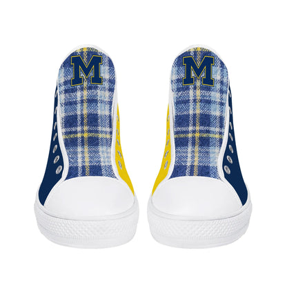 MICHIGAN Wolverines Mens High Top Canvas Shoes - Plaid Tongue