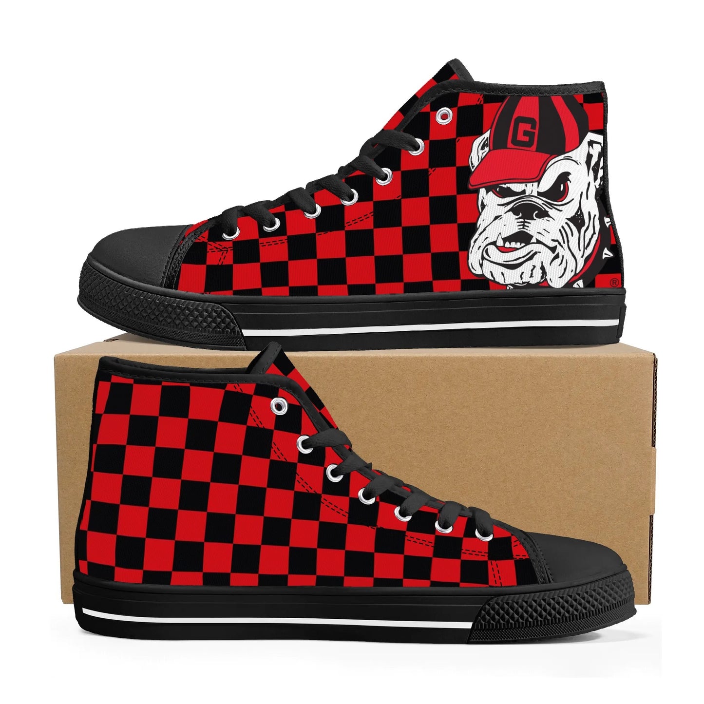 UGA CHECK DAT BULLDOG! - Mens High Top Canvas Shoes