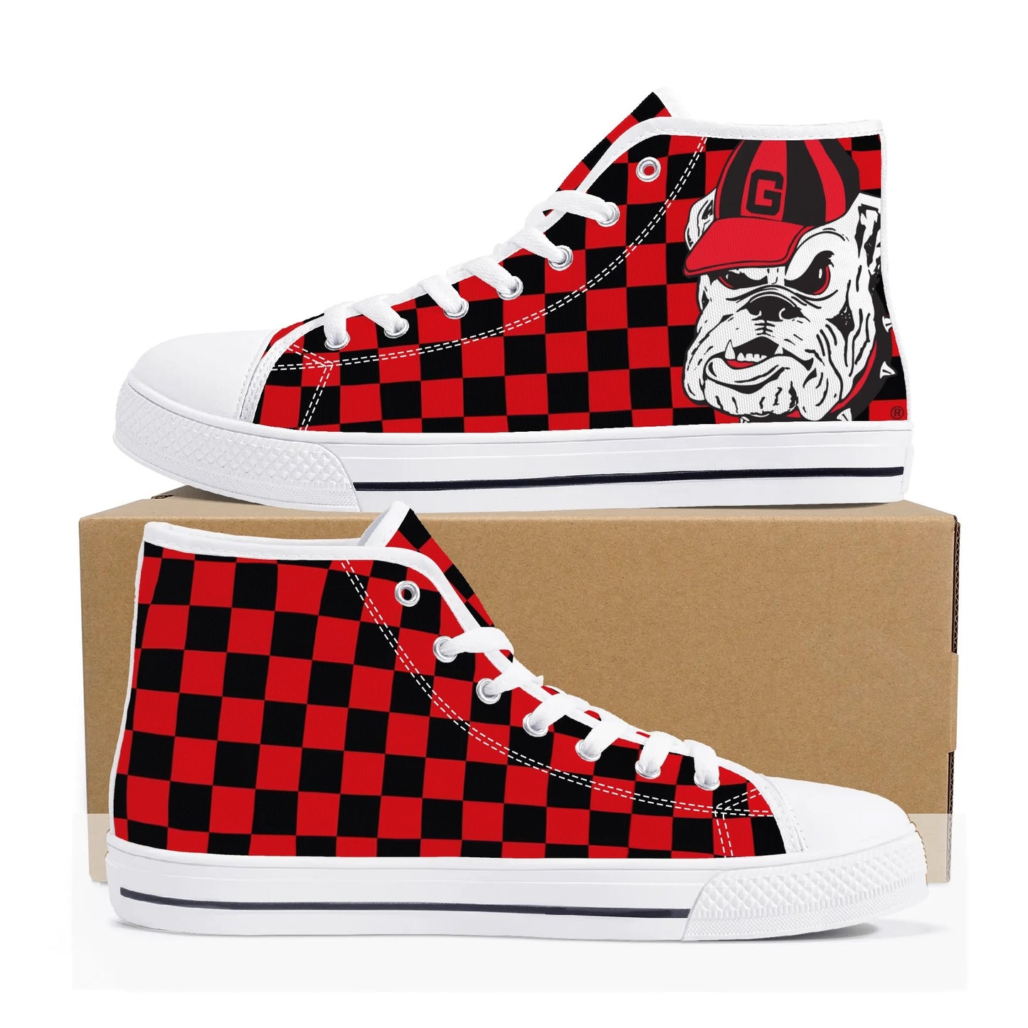 UGA CHECK DAT BULLDOG! - Mens High Top Canvas Shoes