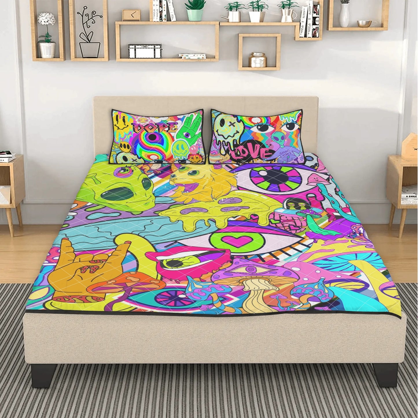 "PSYCHADELLLYYYYY" Quilt Bedding Set