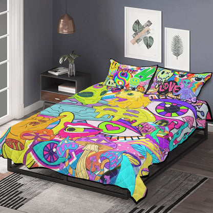 "PSYCHADELLLYYYYY" Quilt Bedding Set