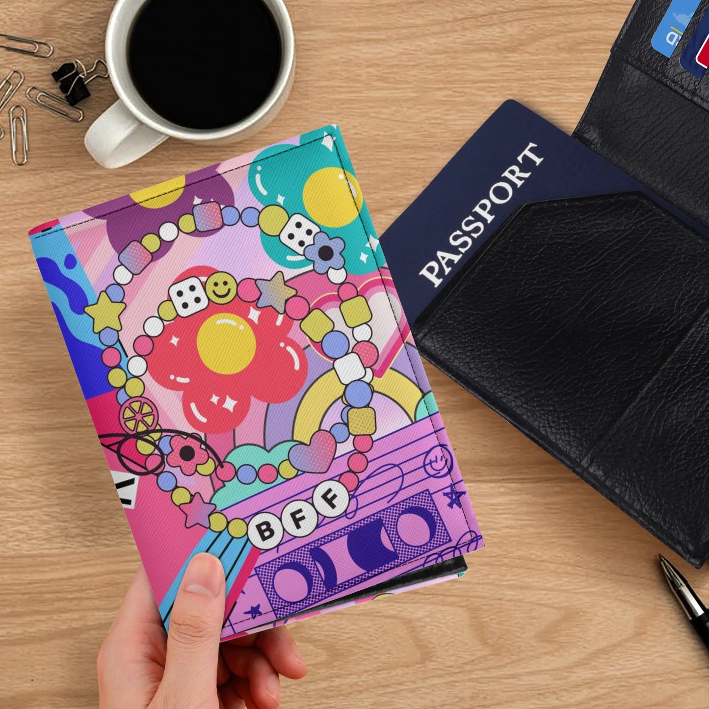 PU Leather Passport Case Business Name ID Card Holder