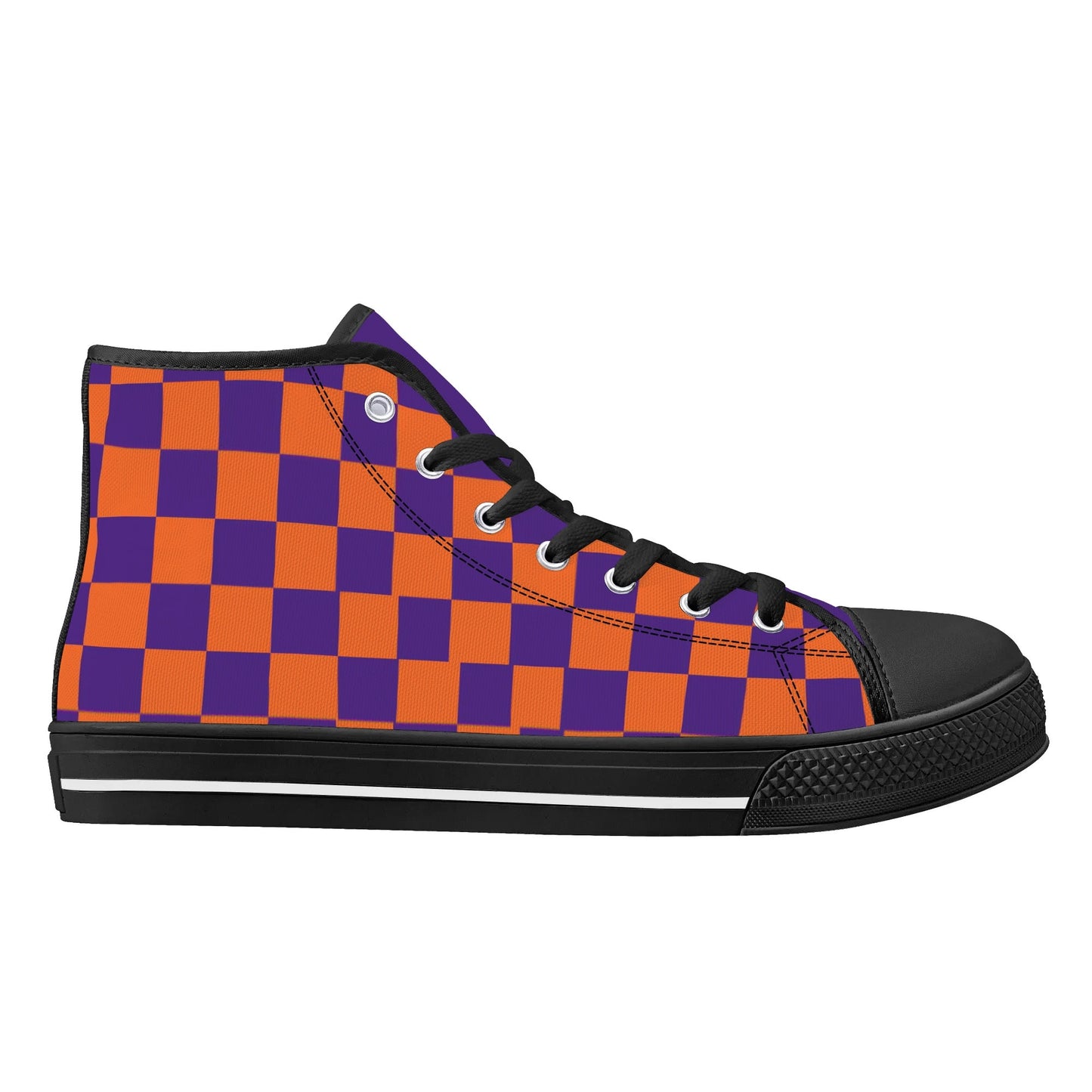 CLEMSON TIGERS CHECKERED PATTERN Mens High Top Canvas Shoes - PURPLE Tongue