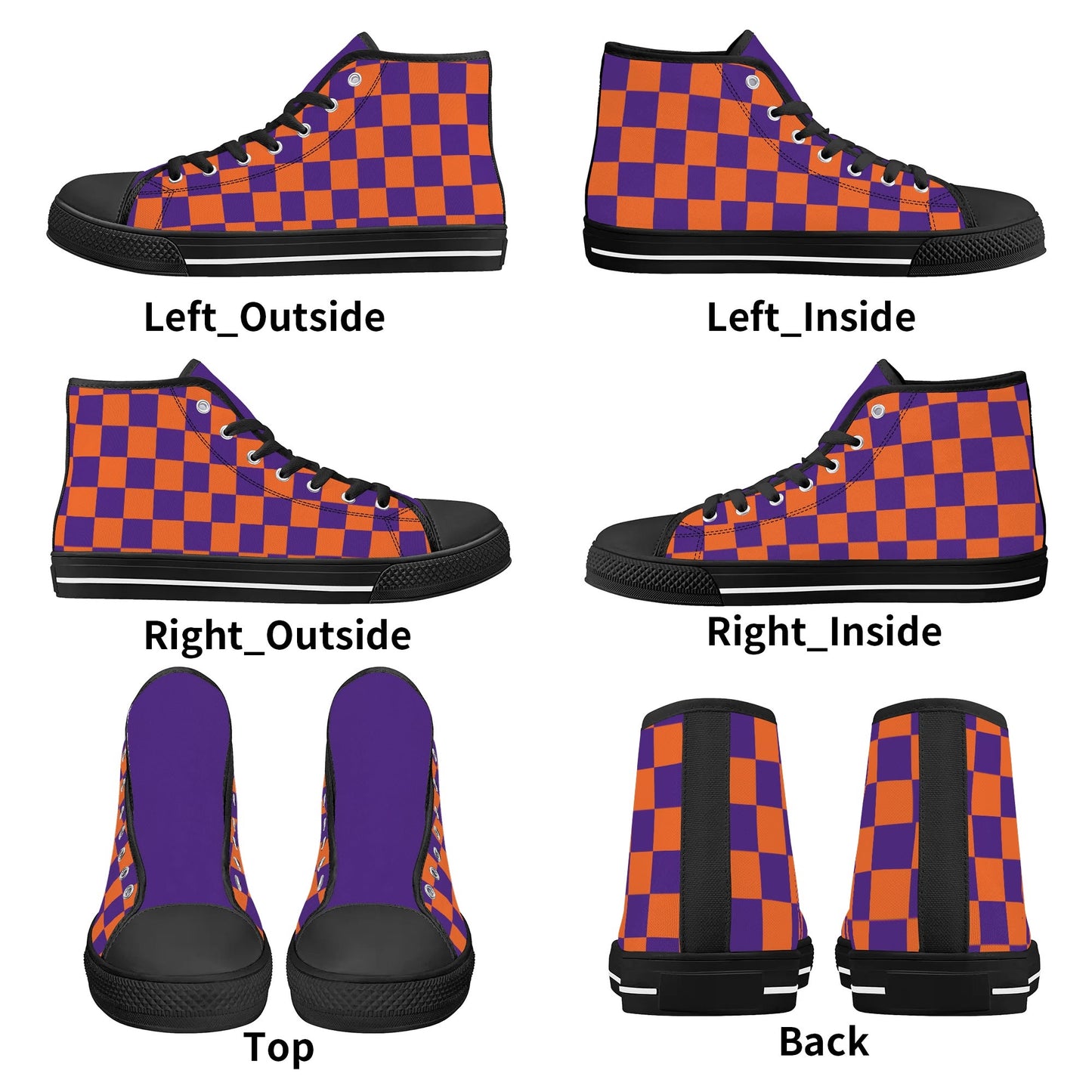 CLEMSON TIGERS CHECKERED PATTERN Mens High Top Canvas Shoes - PURPLE Tongue