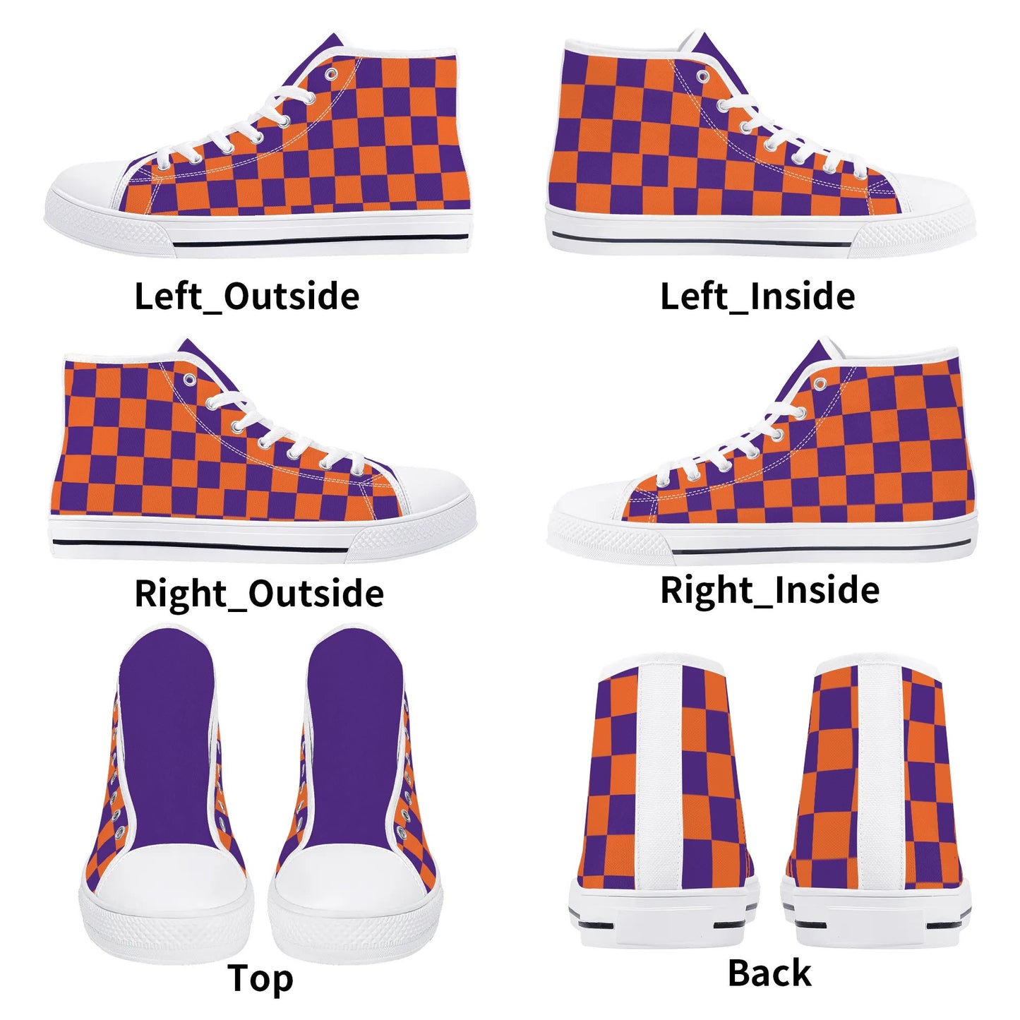 CLEMSON TIGERS CHECKERED PATTERN Mens High Top Canvas Shoes - PURPLE Tongue