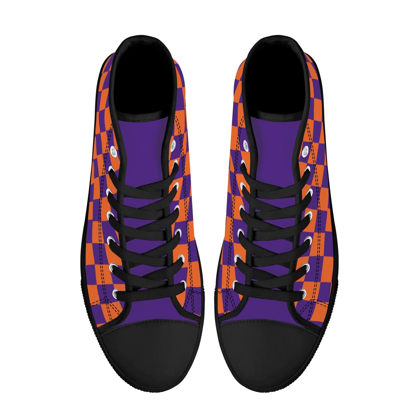 CLEMSON TIGERS CHECKERED PATTERN Mens High Top Canvas Shoes - PURPLE Tongue