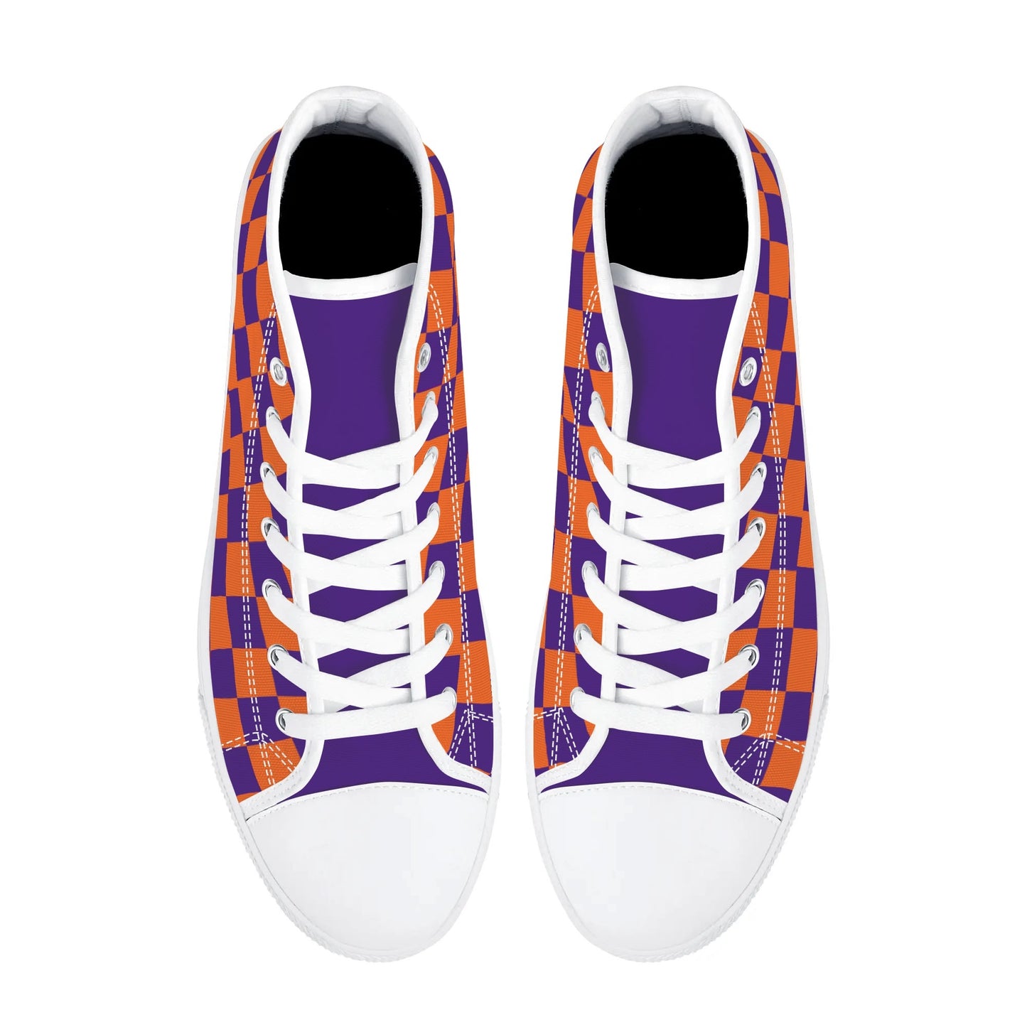 CLEMSON TIGERS CHECKERED PATTERN Mens High Top Canvas Shoes - PURPLE Tongue