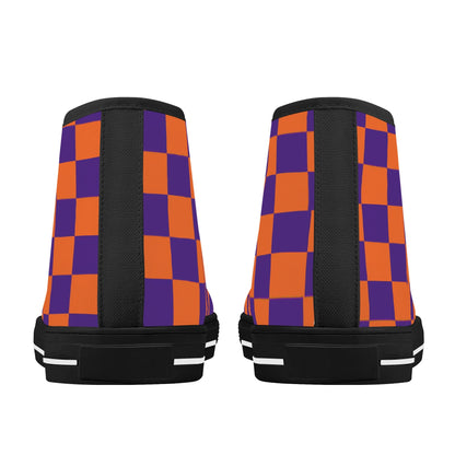 CLEMSON TIGERS CHECKERED PATTERN Mens High Top Canvas Shoes - PURPLE Tongue