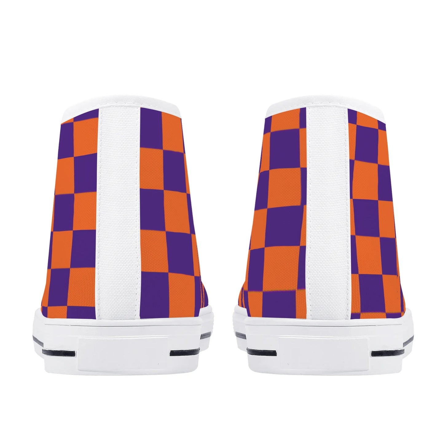 CLEMSON TIGERS CHECKERED PATTERN Mens High Top Canvas Shoes - PURPLE Tongue