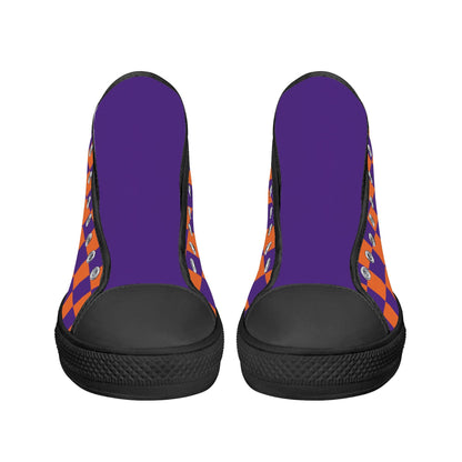 CLEMSON TIGERS CHECKERED PATTERN Mens High Top Canvas Shoes - PURPLE Tongue