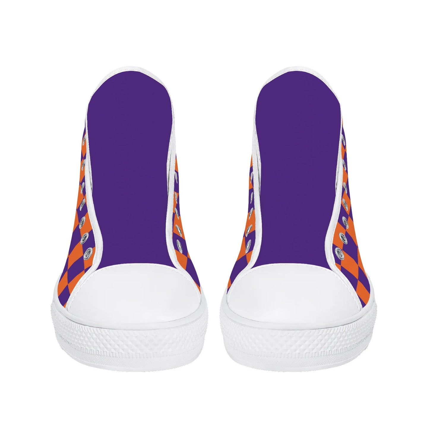 CLEMSON TIGERS CHECKERED PATTERN Mens High Top Canvas Shoes - PURPLE Tongue