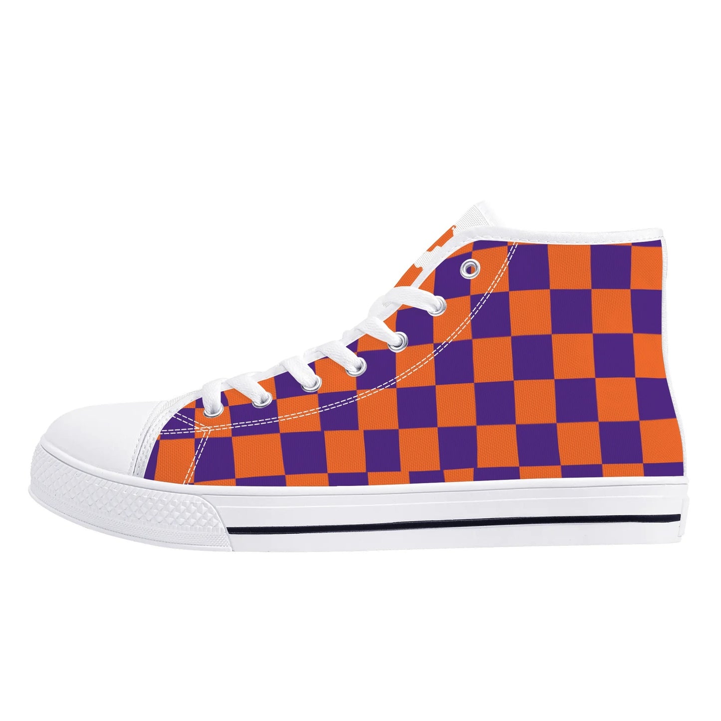 Clemson Tigers - Checkered Mens High Top Canvas Shoes - White Tongue