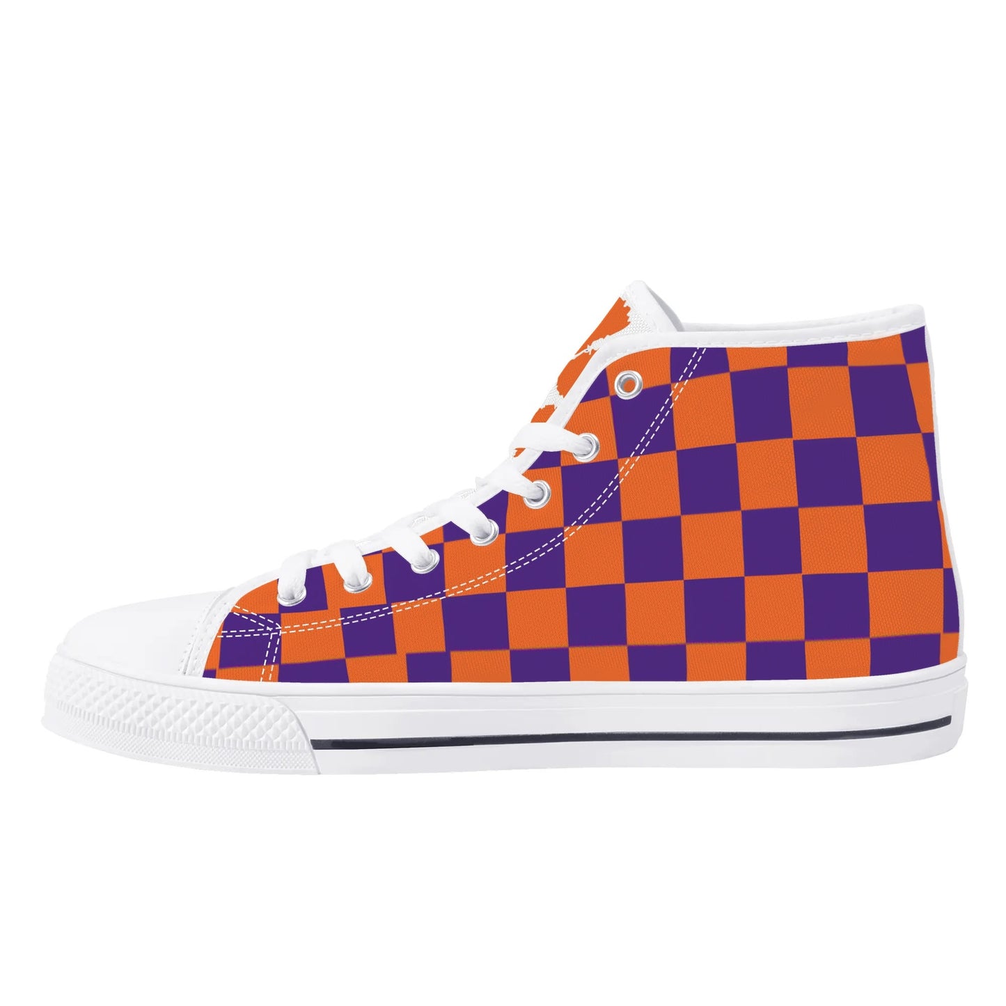 Clemson Tigers - Checkered Mens High Top Canvas Shoes - White Tongue