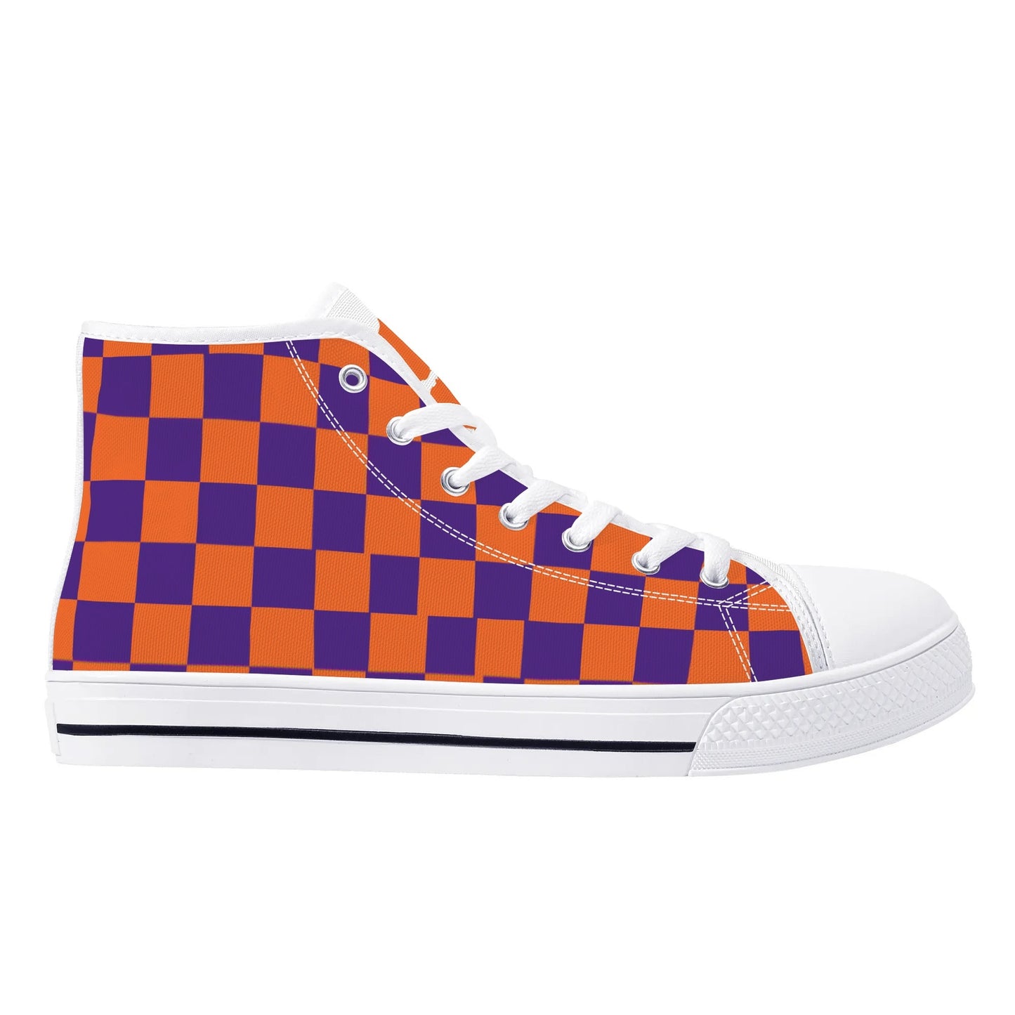 Clemson Tigers - Checkered Mens High Top Canvas Shoes - White Tongue
