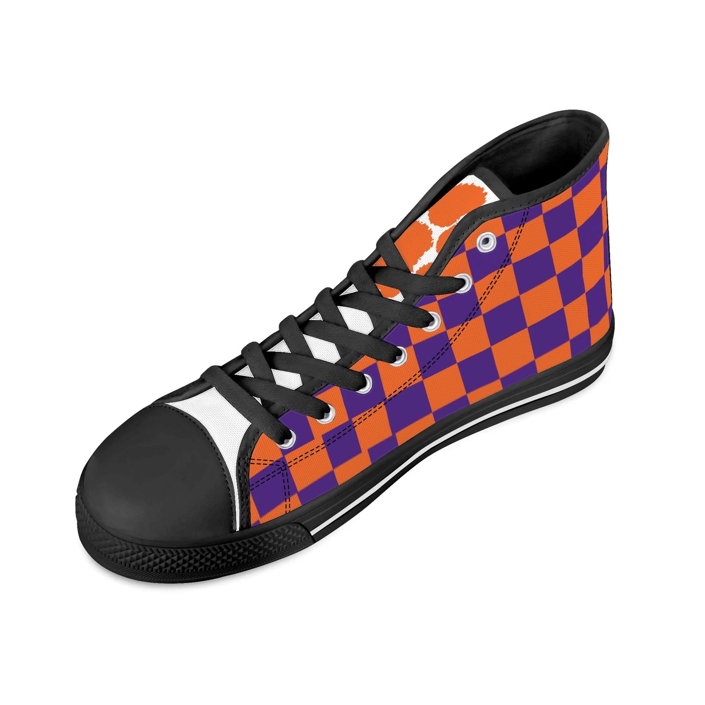 Clemson Tigers - Checkered Mens High Top Canvas Shoes - White Tongue