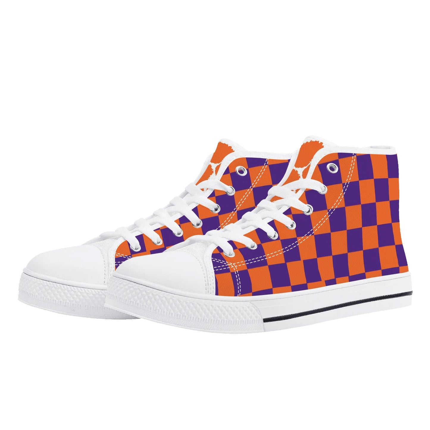 Clemson Tigers - Checkered Mens High Top Canvas Shoes - White Tongue