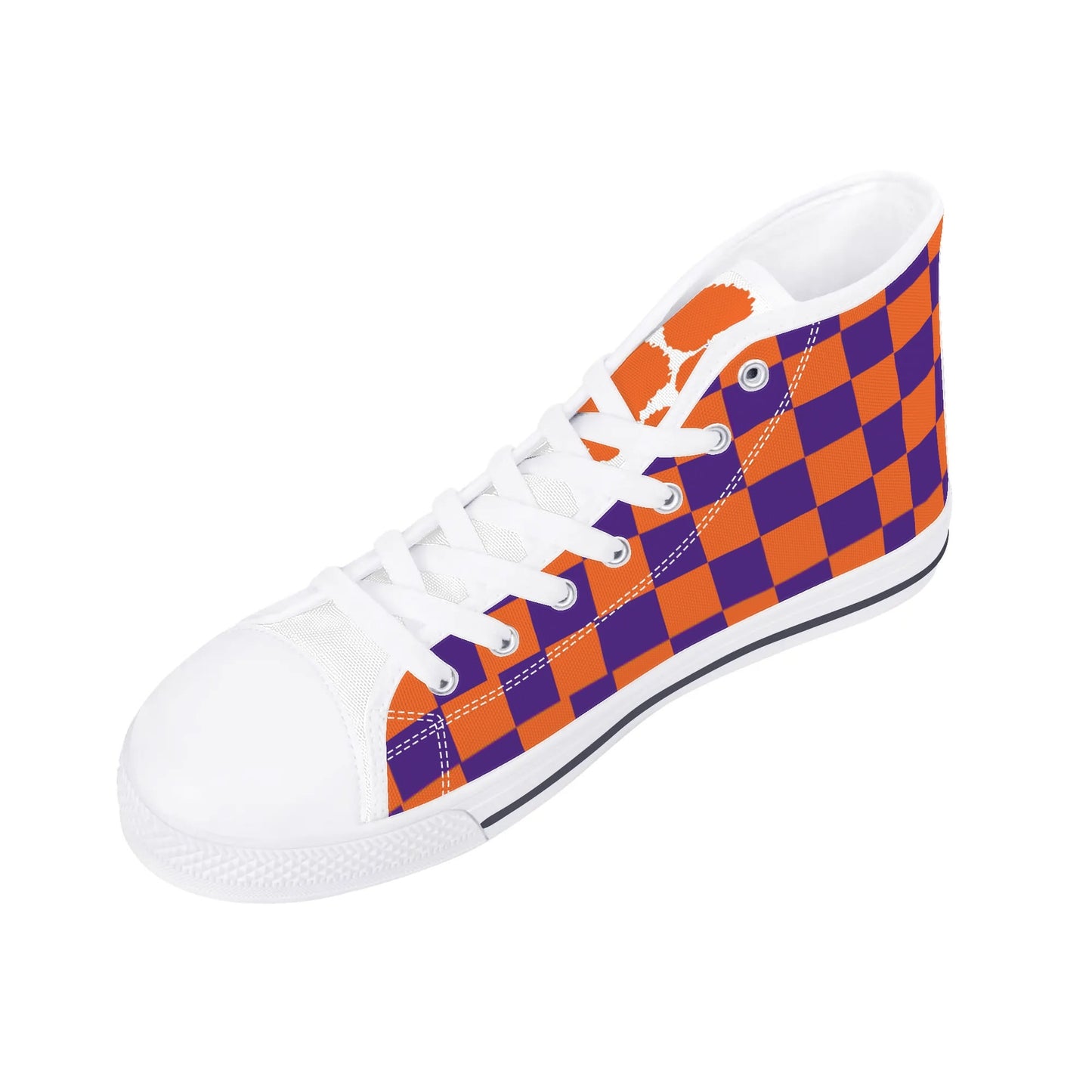 Clemson Tigers - Checkered Mens High Top Canvas Shoes - White Tongue