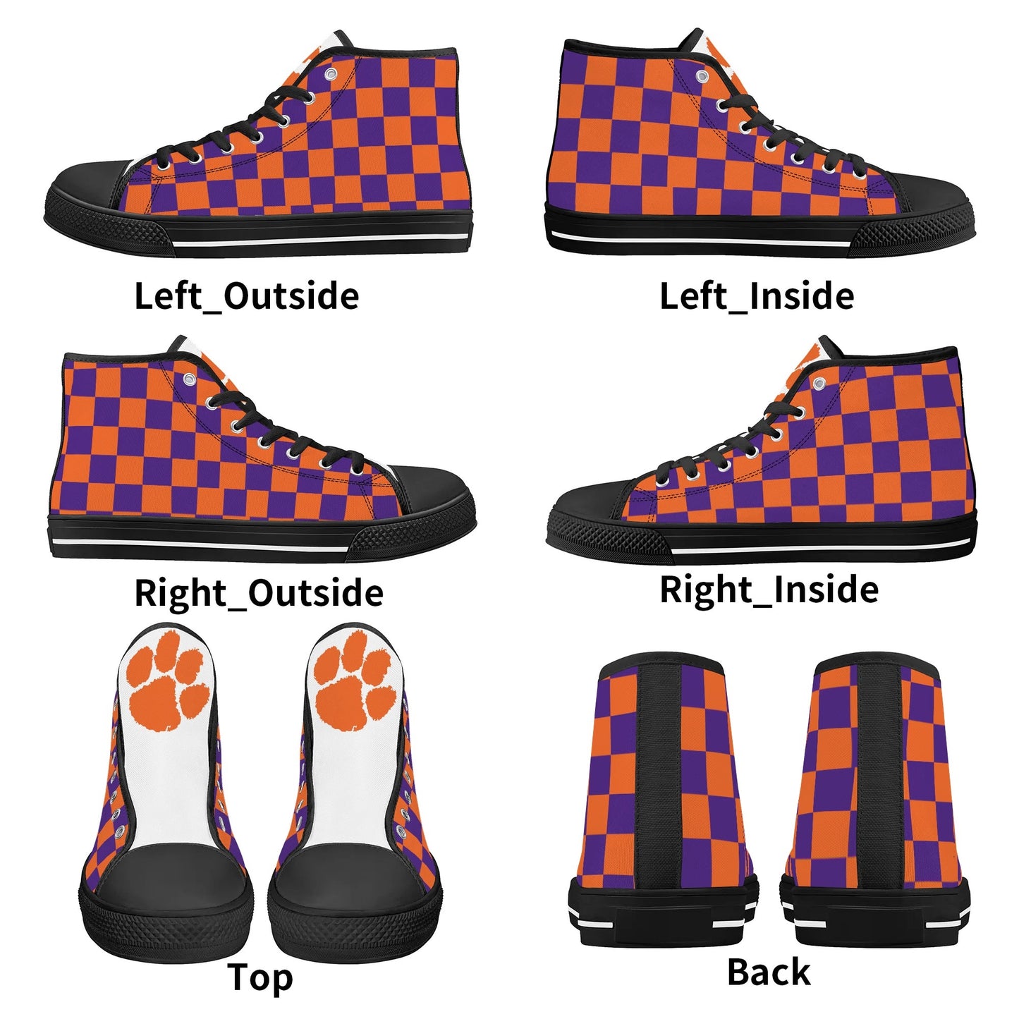 Clemson Tigers - Checkered Mens High Top Canvas Shoes - White Tongue