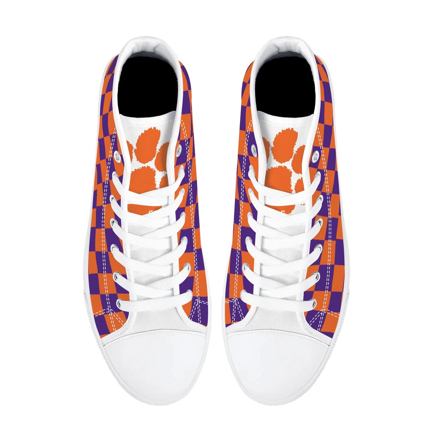 Clemson Tigers - Checkered Mens High Top Canvas Shoes - White Tongue