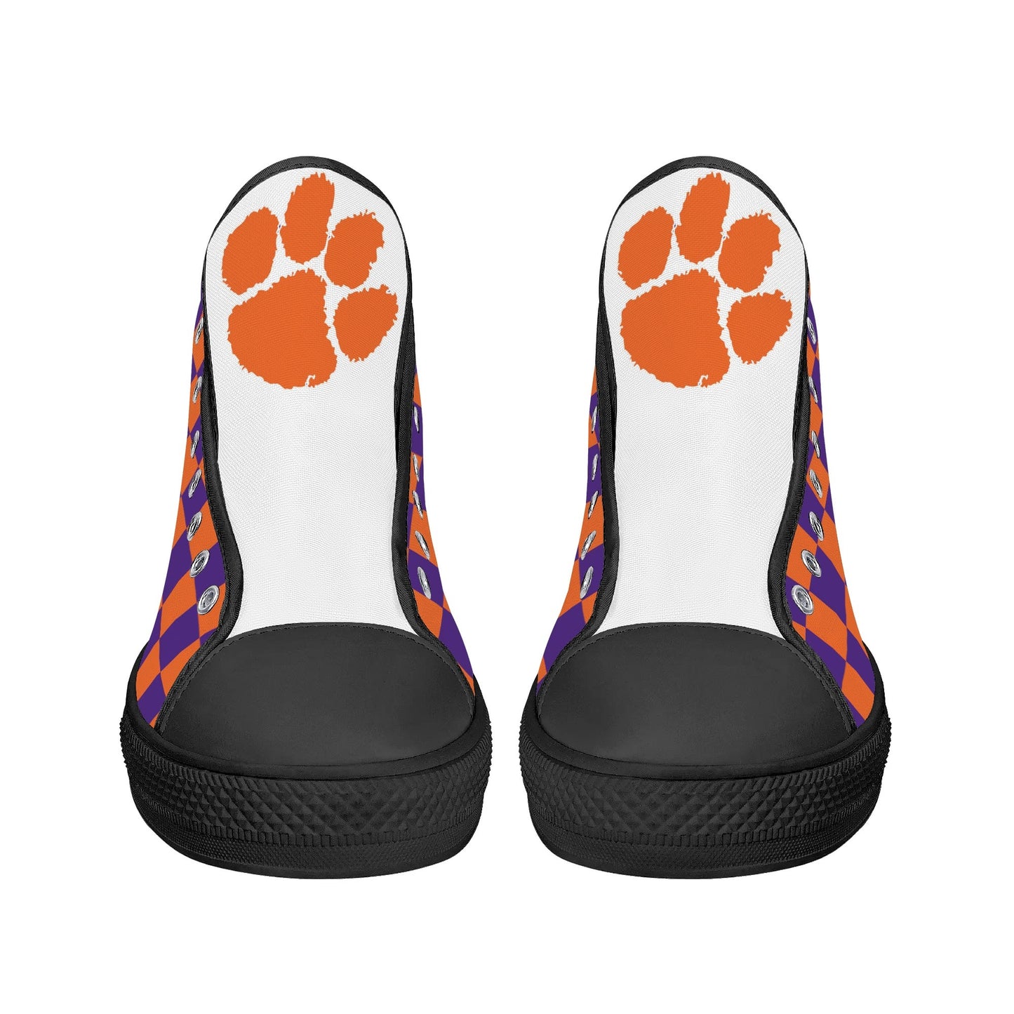 Clemson Tigers - Checkered Mens High Top Canvas Shoes - White Tongue